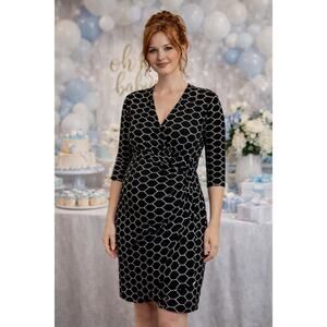 Ripe Maternity Black White Dress Size L Front Tie V Neck Short Sleeve Business